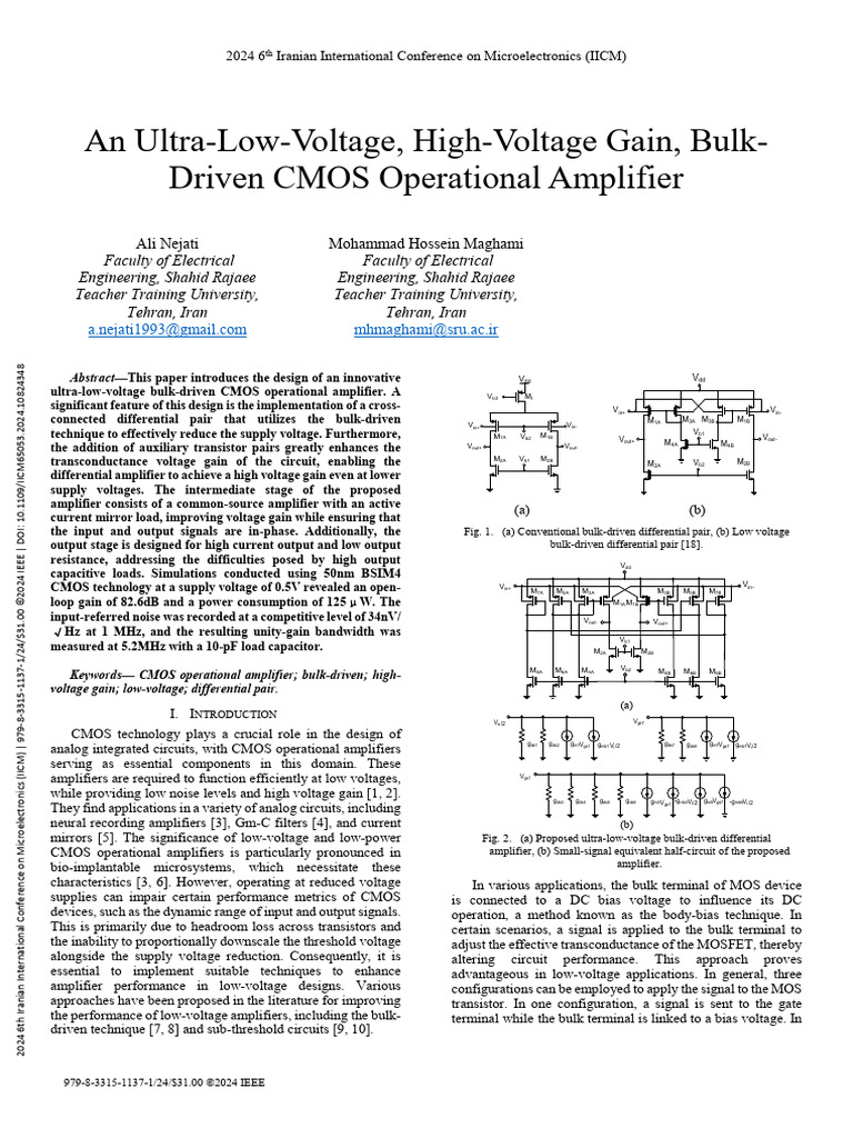 Ultra-Low-Voltage CMOS Amplifier Design | PDF | Amplifier | Field ...