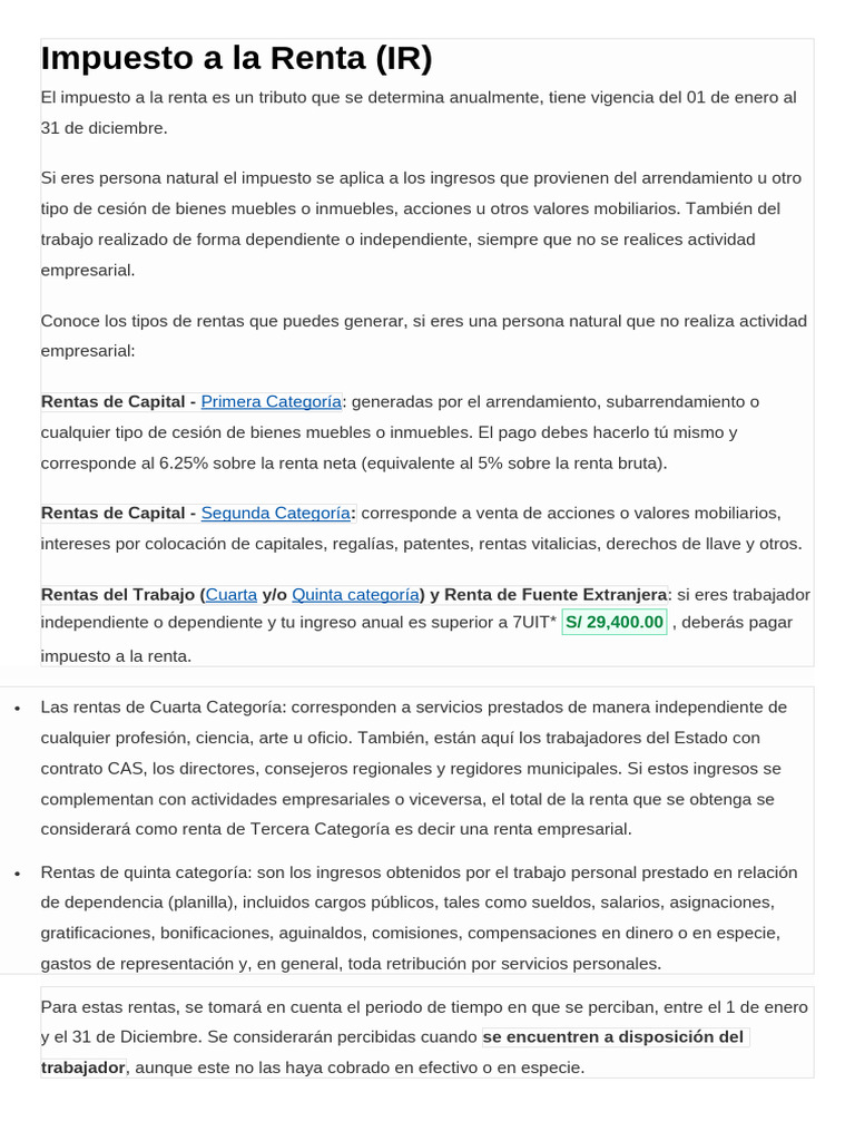 Guía del Impuesto a la Renta para Personas Naturales | PDF | Impuesto ...