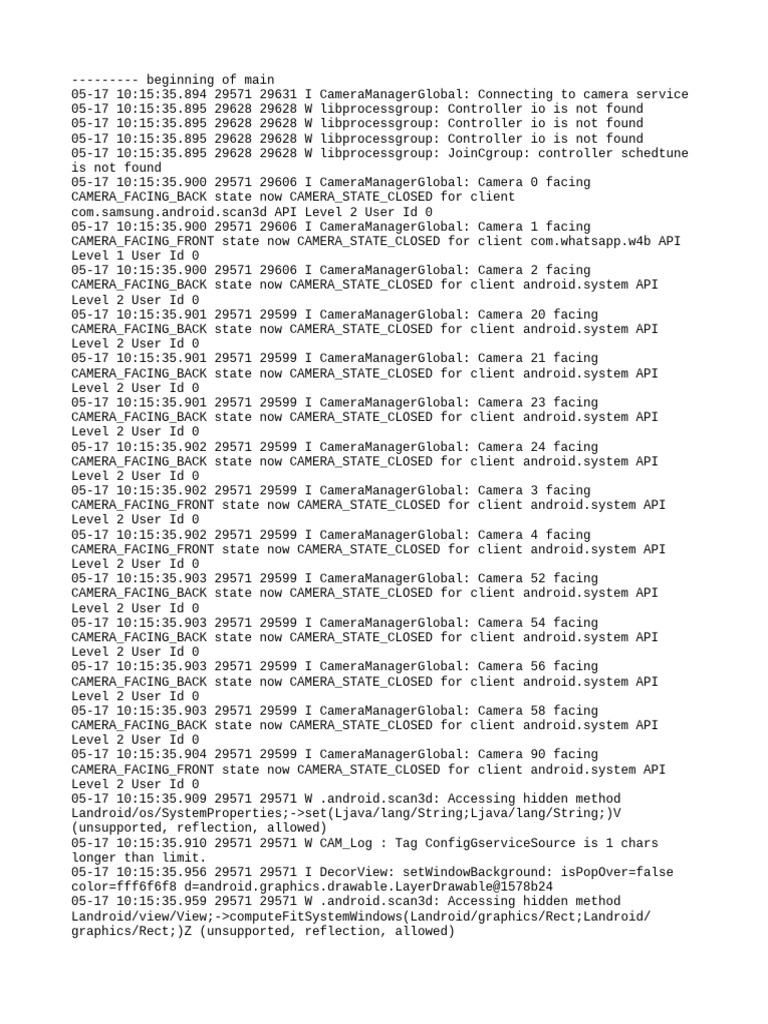 Camera Service Connection Logs | PDF | Proprietary Software | Computer ...