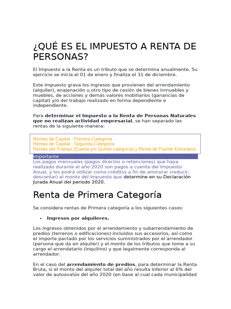 Impuesto a la Renta de Personas Naturales | PDF | Impuestos | Impuesto ...