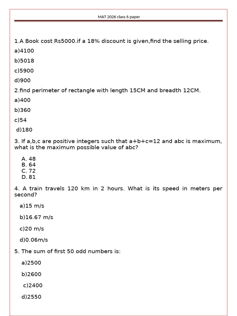Mat Class 6 | PDF | Area | Triangle