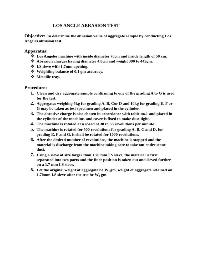 Los Angeles Abrasion Test Procedure | PDF