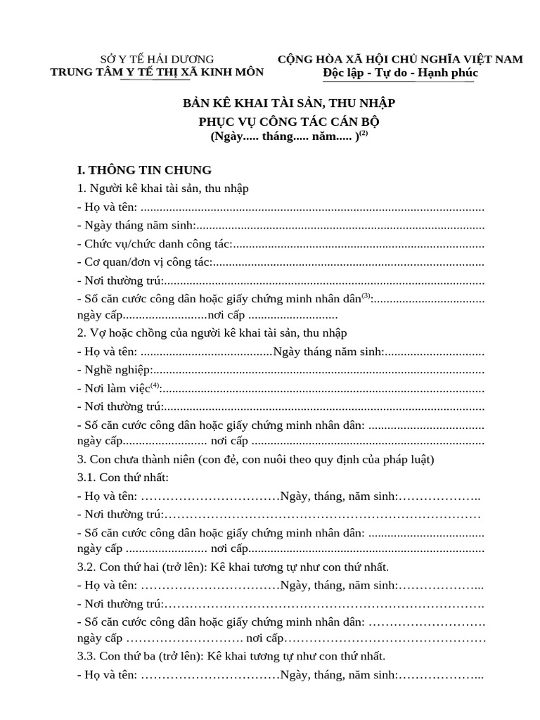 Ban Ke Khai Tai San, Thu Nhap Phuc Vu Cong Tac Can Bo | PDF