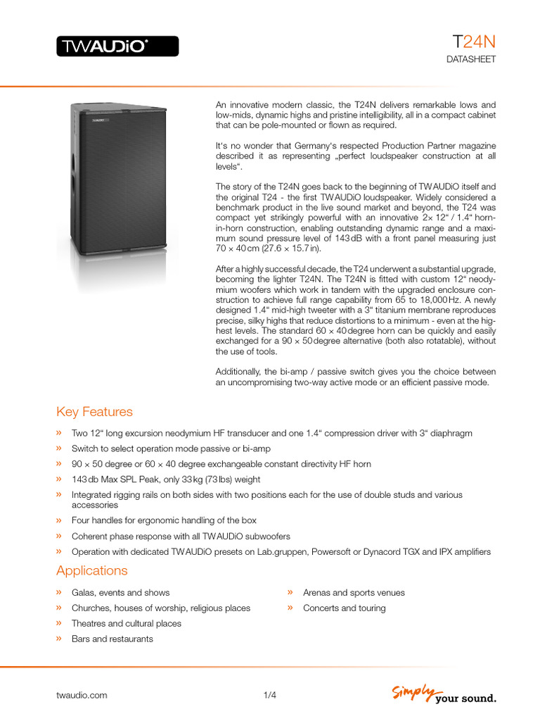 TW Audio t24n Datasheet en 2-0 | PDF | Loudspeaker | Electronics