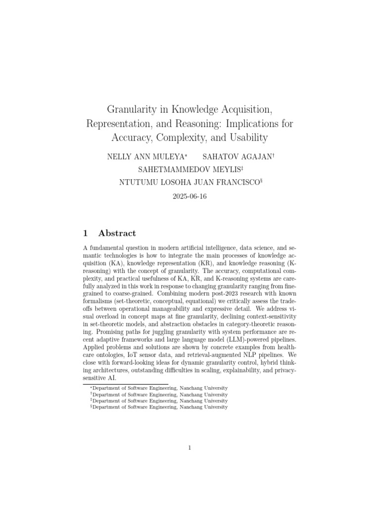 Granularity in Knowledge Acquisition Representation and Reasoning ...