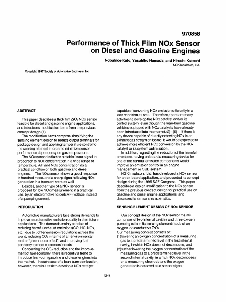 On Diesel and Gasoline Engines: Performance of Thick Film Nox Sensor ...