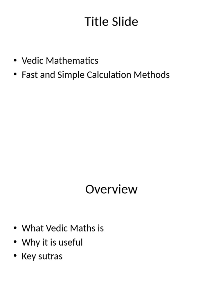 Vedic Mathematics: Fast Calculation Techniques | PDF