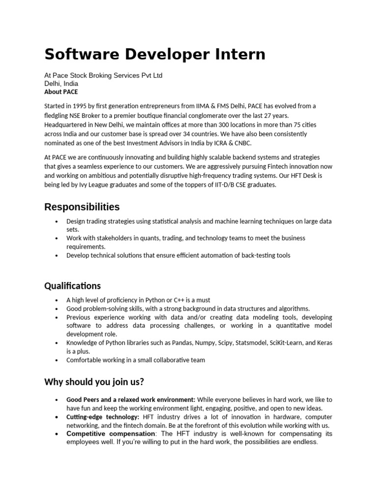 Software Developer Intern: Responsibilities | PDF