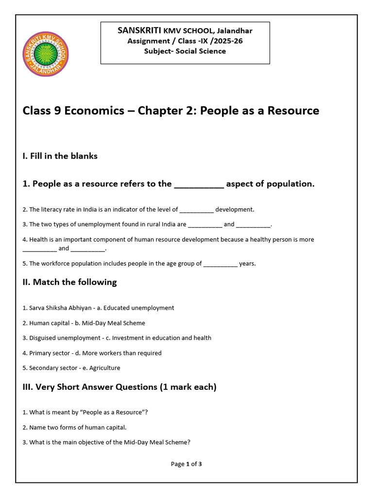 Worksheet 2 Class 9 | PDF