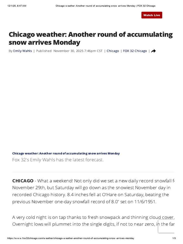Chicago Weather - Another Round of Accumulating Snow Arrives Monday ...