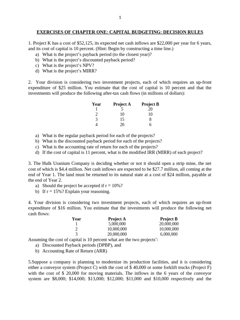 Capital Budgeting Exercises and Analysis | PDF | Financial Accounting ...