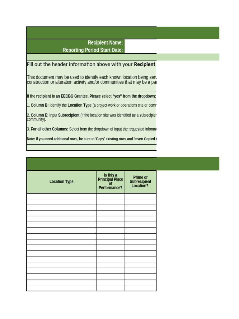 EECBG Grantee Work Location Template | PDF