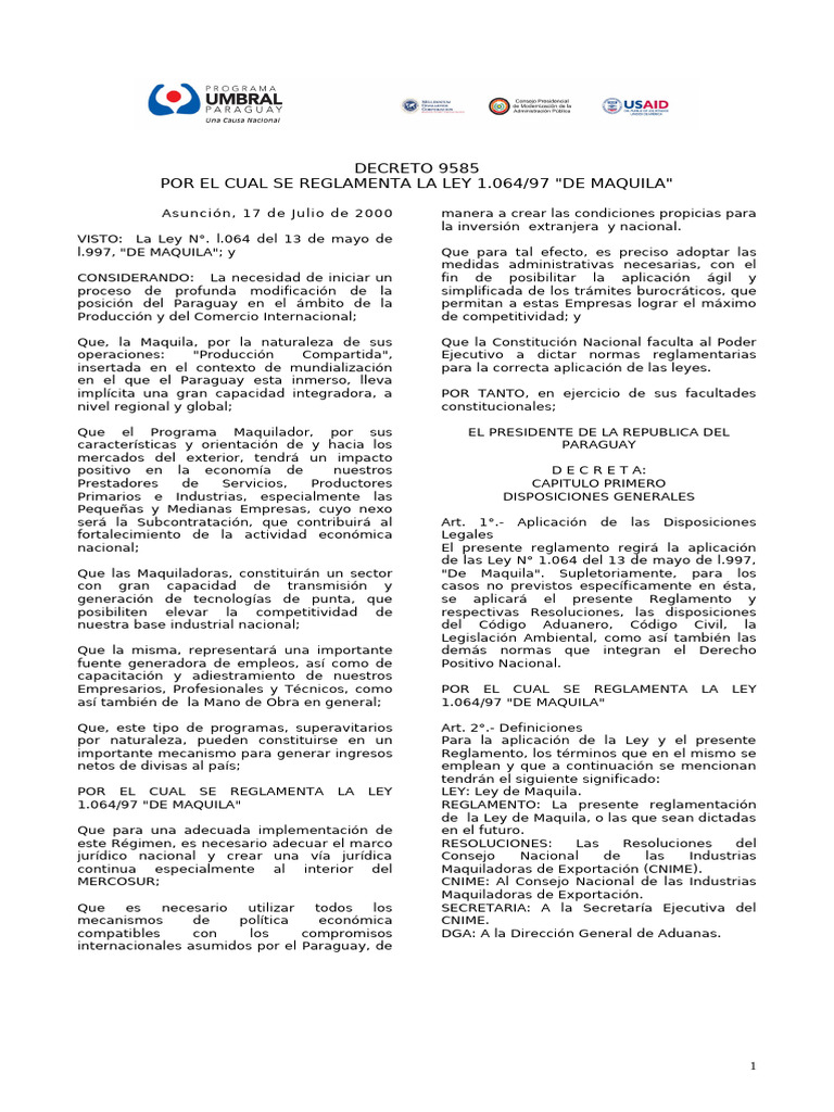 Decreto 9585 | PDF | Derecho laboral | aduana