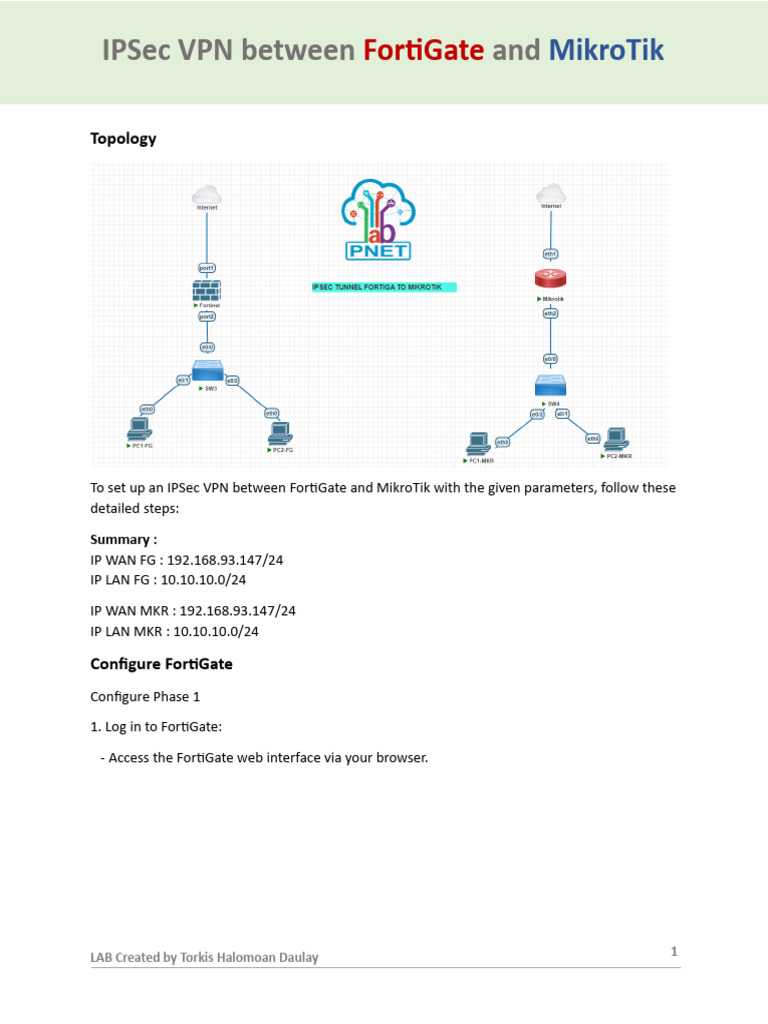 IPSec VPN Setup: FortiGate & MikroTik | PDF | Virtual Private Network ...