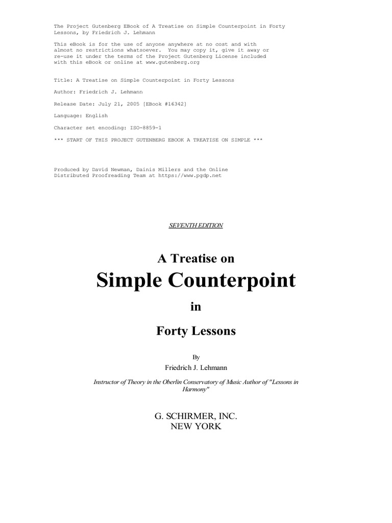 Simple Counterpoint in 40 Lessons | PDF | Interval (Music) | Harmony