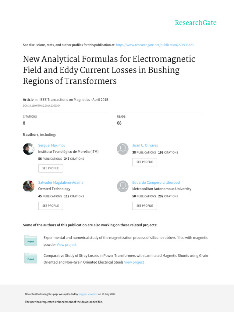 Eddy Current Losses in Transformer Bushings | PDF | Transformer ...