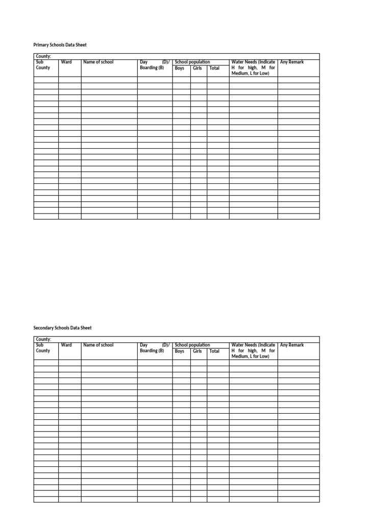 Primary and Secondary Schools Data Sheet | PDF