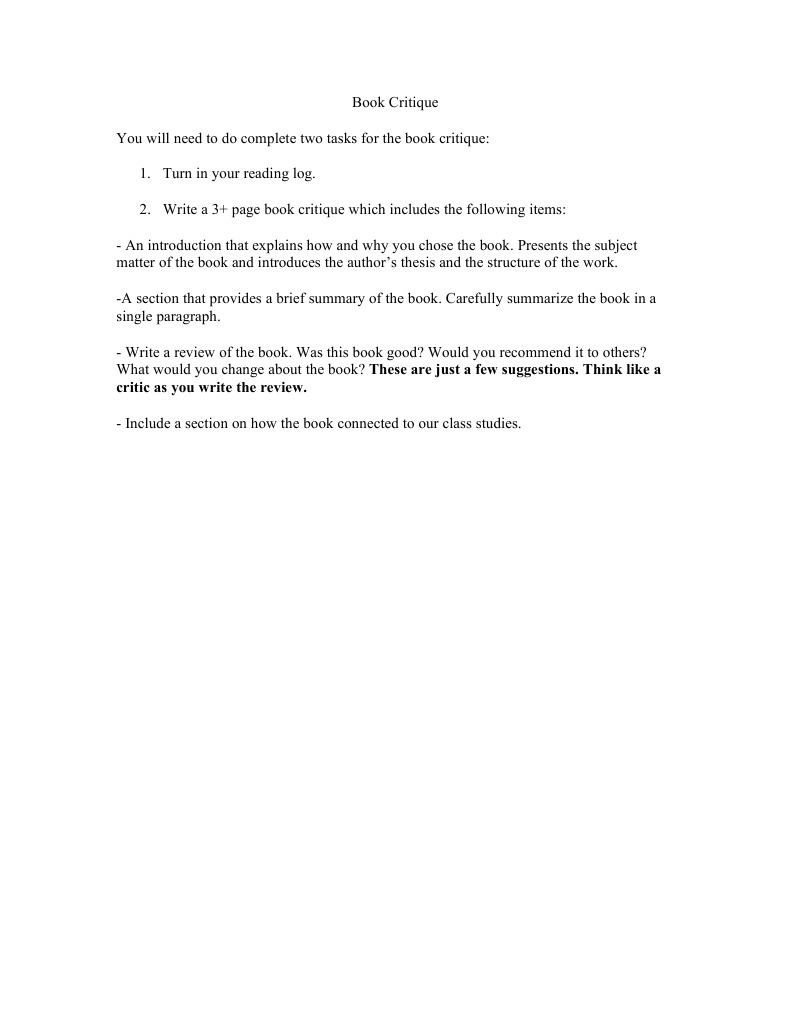 Book Critique Guidelines and Tasks | PDF | General Fiction