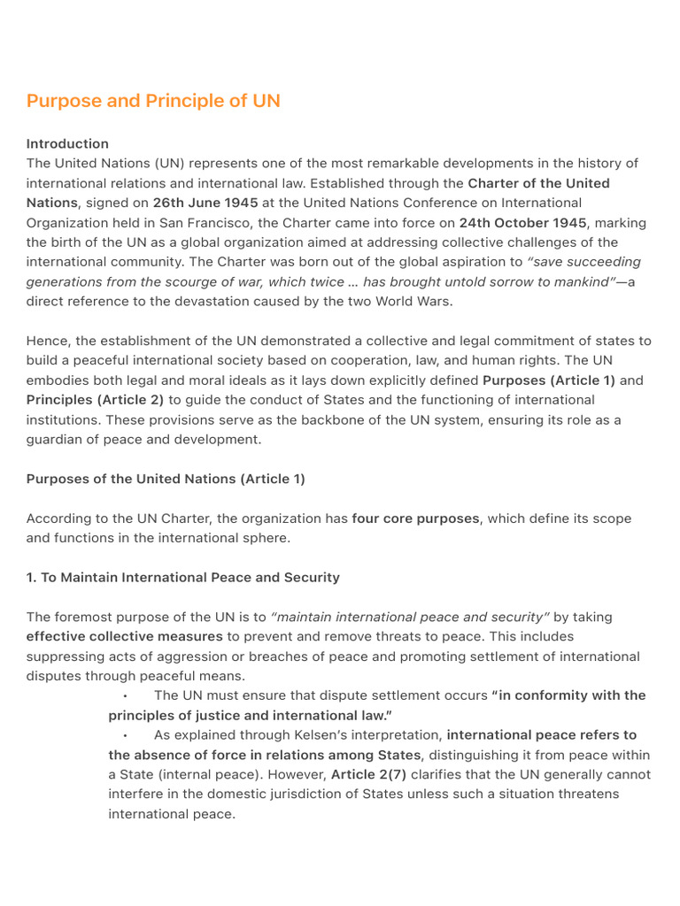 UN Purposes and Principles Explained | PDF | International Law ...