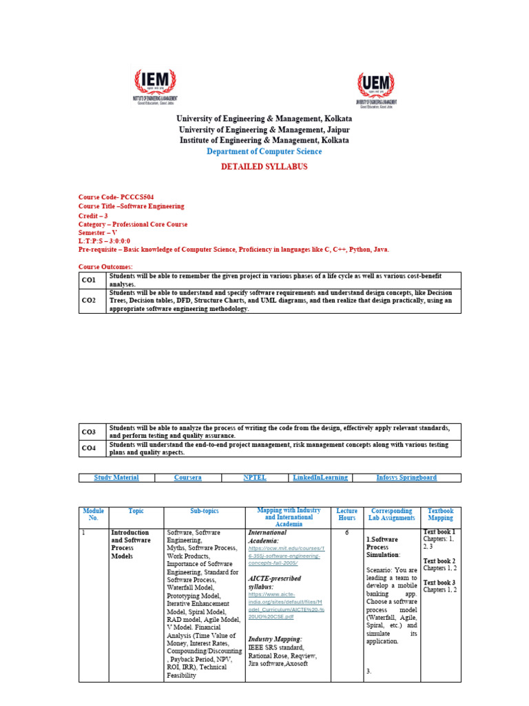 Software Engineering Syllabus Overview | PDF | Software Testing ...