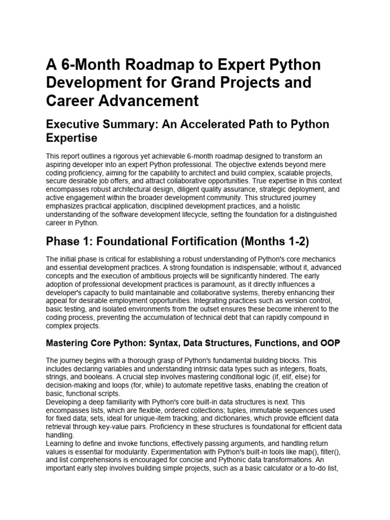 6-Month Python Development Roadmap | PDF | Unit Testing | Databases