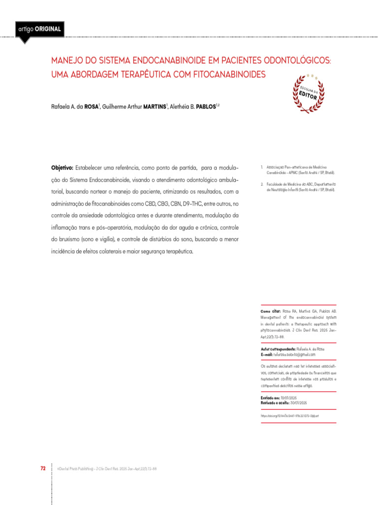 Fitocanabinoides na Odontologia: Manejo do SEC | PDF | Odontologia | Dor