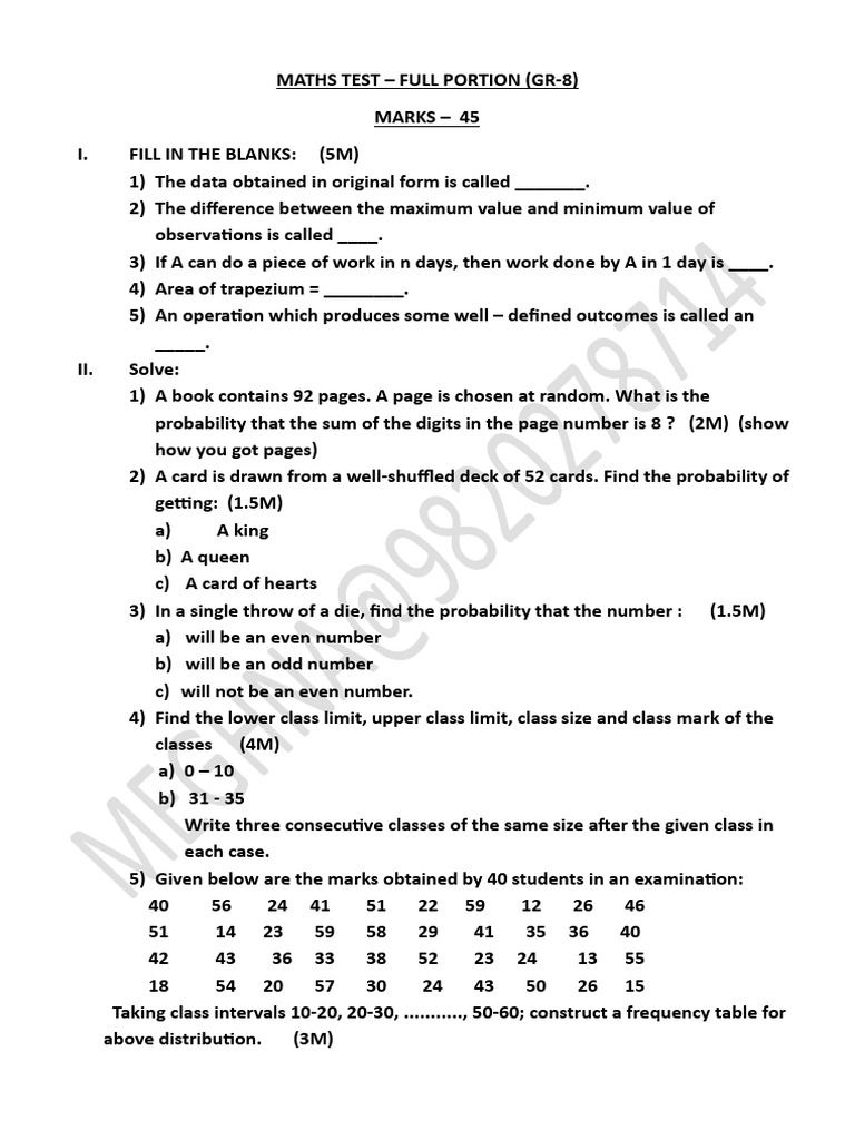 Grade 8 Maths Test Questions | PDF