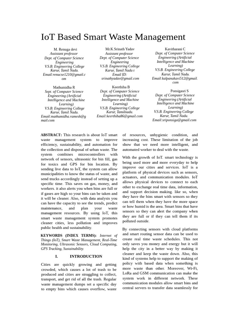 IoT Smart Waste Management System | PDF | Internet Of Things | Cloud ...