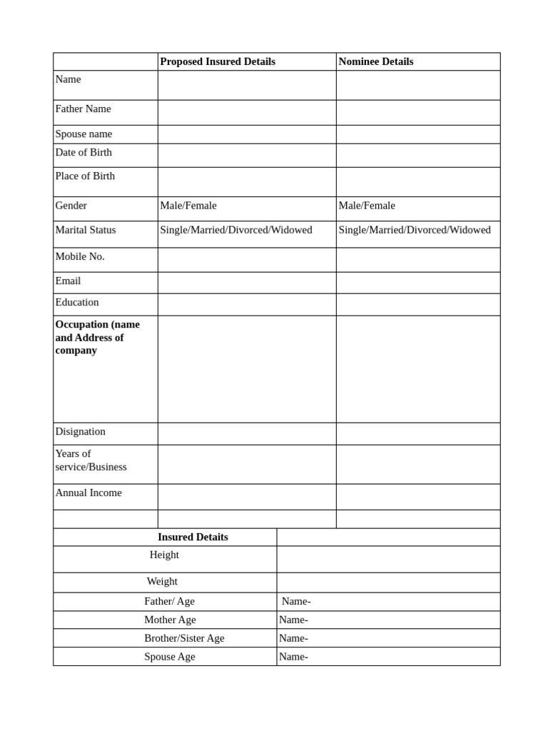 Insured and Nominee Information Form | PDF