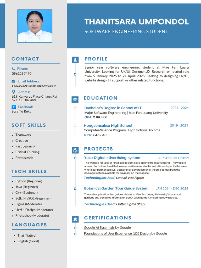 Thanitsara Umpondol Resume | PDF | Computing | Software