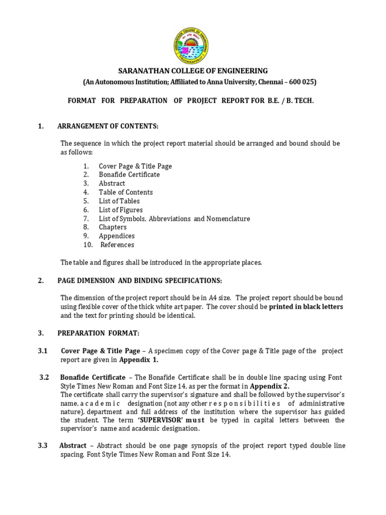 SCE Project Report Format 2025 | PDF | Table Of Contents | Written ...