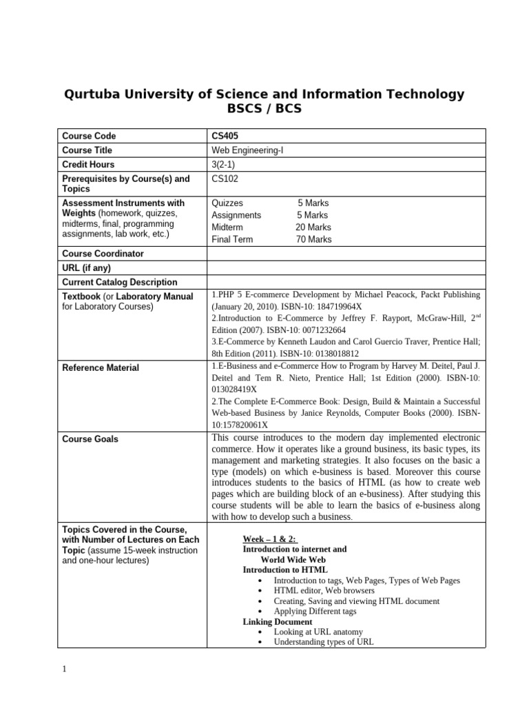 Web Engineering I Course Overview | PDF | Html Element | World Wide Web
