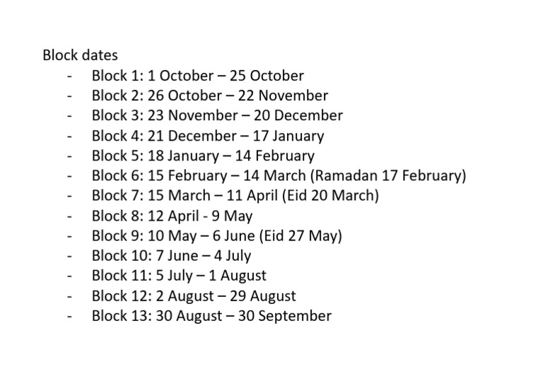 Block Dates | PDF