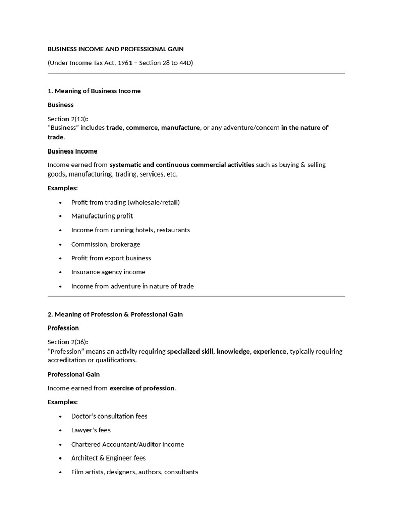 Business Income and Professional Gain - INCOME TAX | PDF | Income | Expense