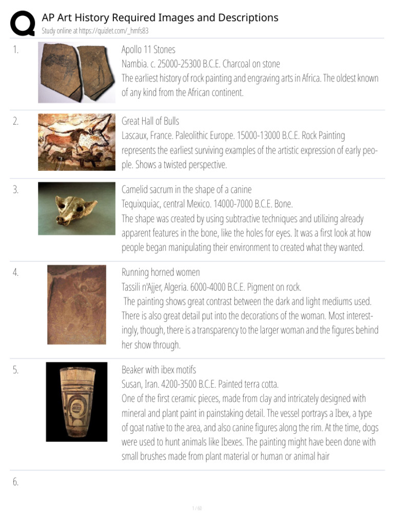 AP Art History Image Descriptions | PDF | Sculpture | Ancient Egypt