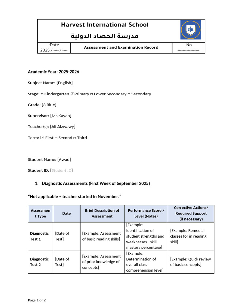 (Awad) Assessment and Examination Record | PDF | Educational Assessment ...