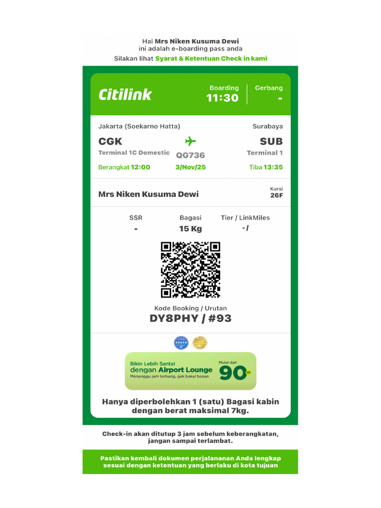 Citilink QR EBoardingPass DY8PHY | PDF