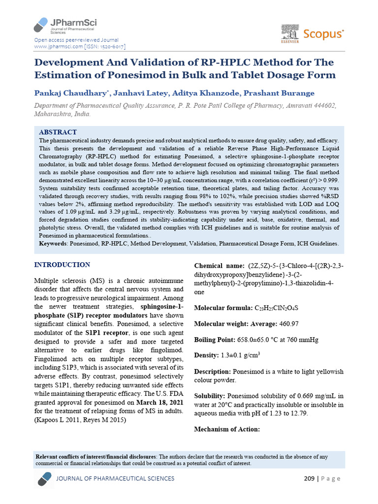 RP-HPLC Method for Ponesimod Analysis | PDF | High Performance Liquid ...