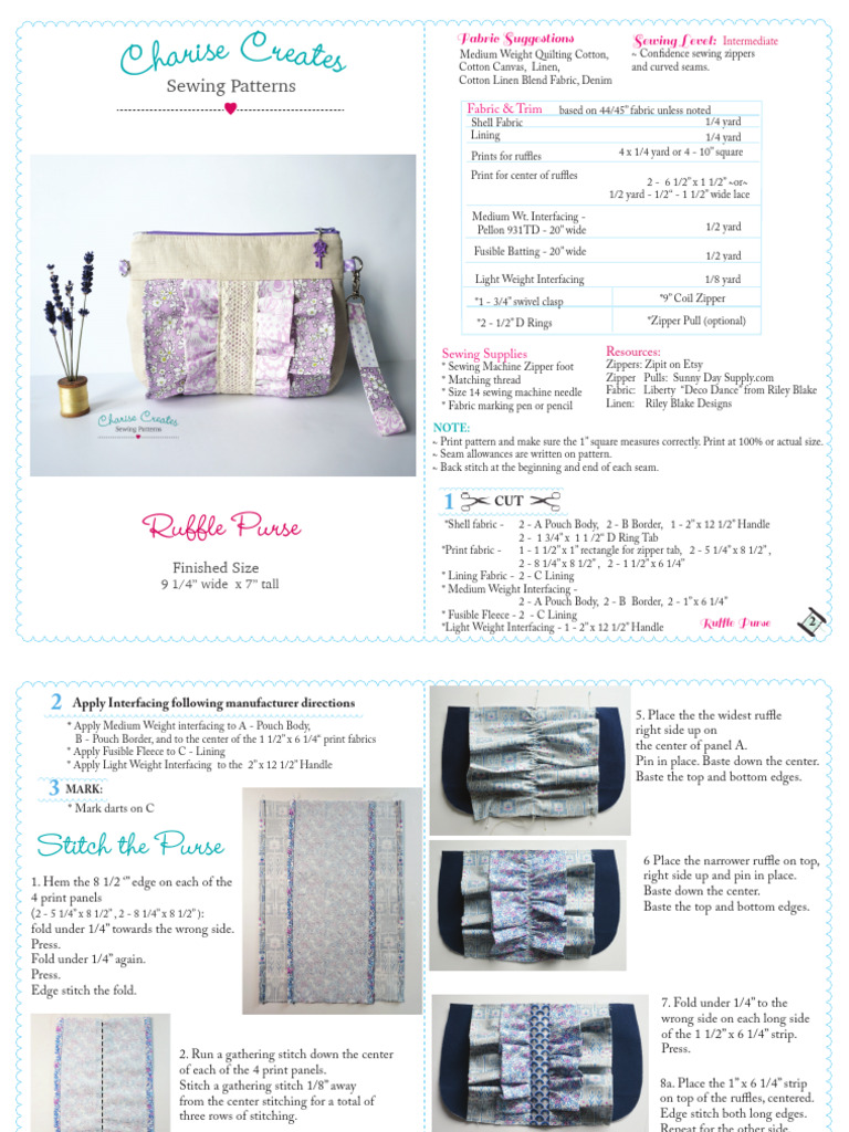 Ruffle Purse Sewing Pattern Guide | PDF | Seam (Sewing) | Sewing