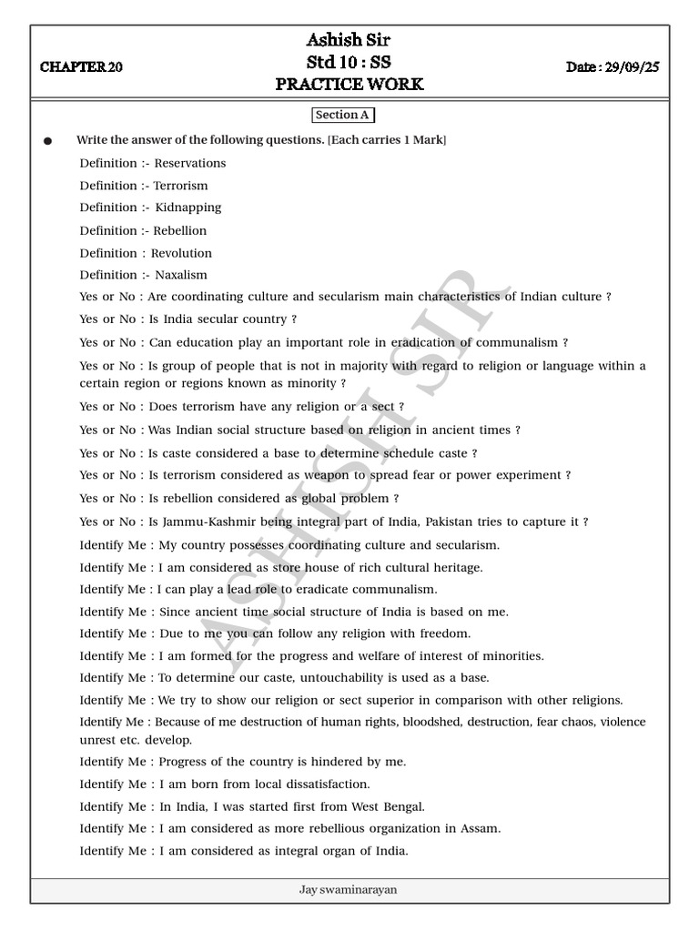 Practicework d29 Sep 2025 18 | PDF | Caste | Political Science