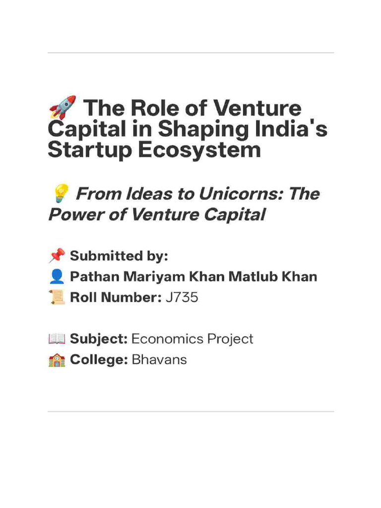 Venture Capital's Role in India's Startups | PDF | Venture Capital ...