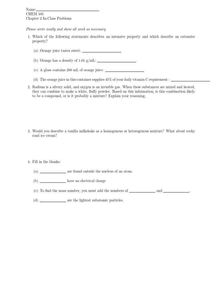 ch2 in Class Problems | PDF | Atoms | Electron