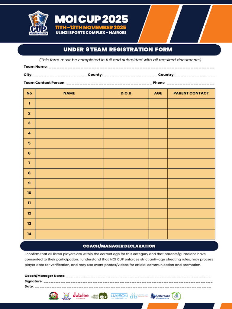 PDF Under 9 Team Registration Form | PDF