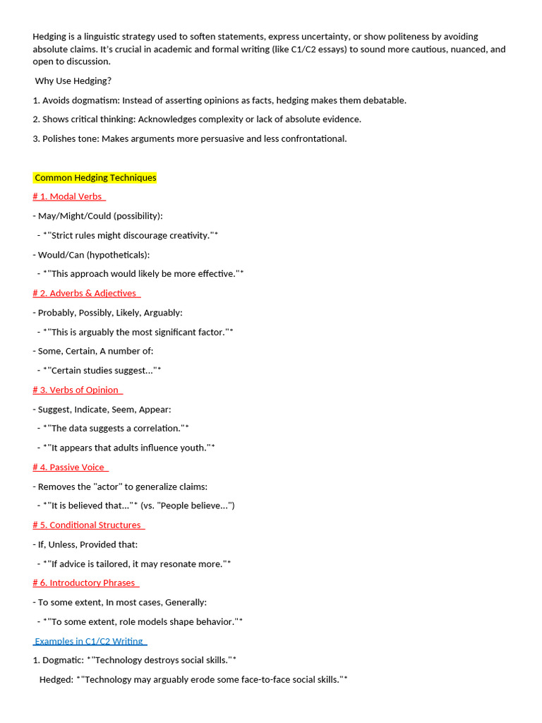 Mastering Hedging in Academic Writing | PDF