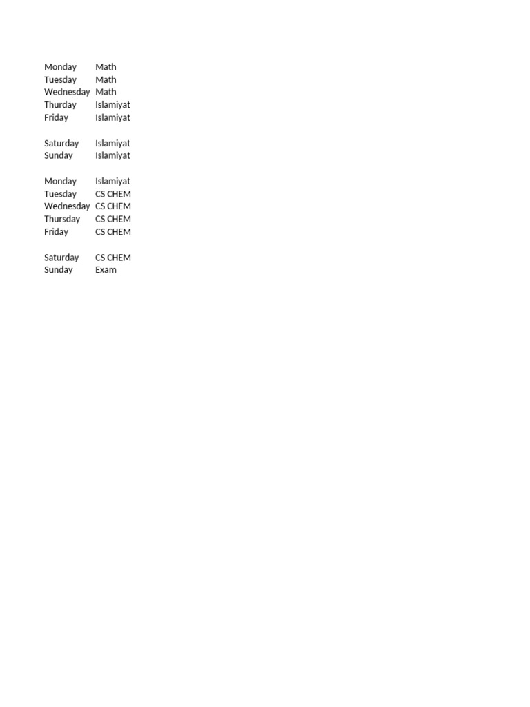 Weekly Class Schedule Overview | PDF