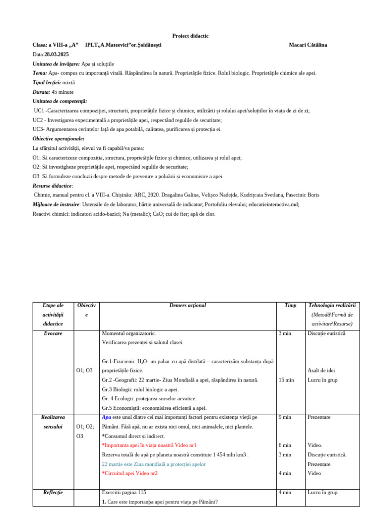 Proiect Didactic 52 - 1 - Apa Și Soluțiile | PDF