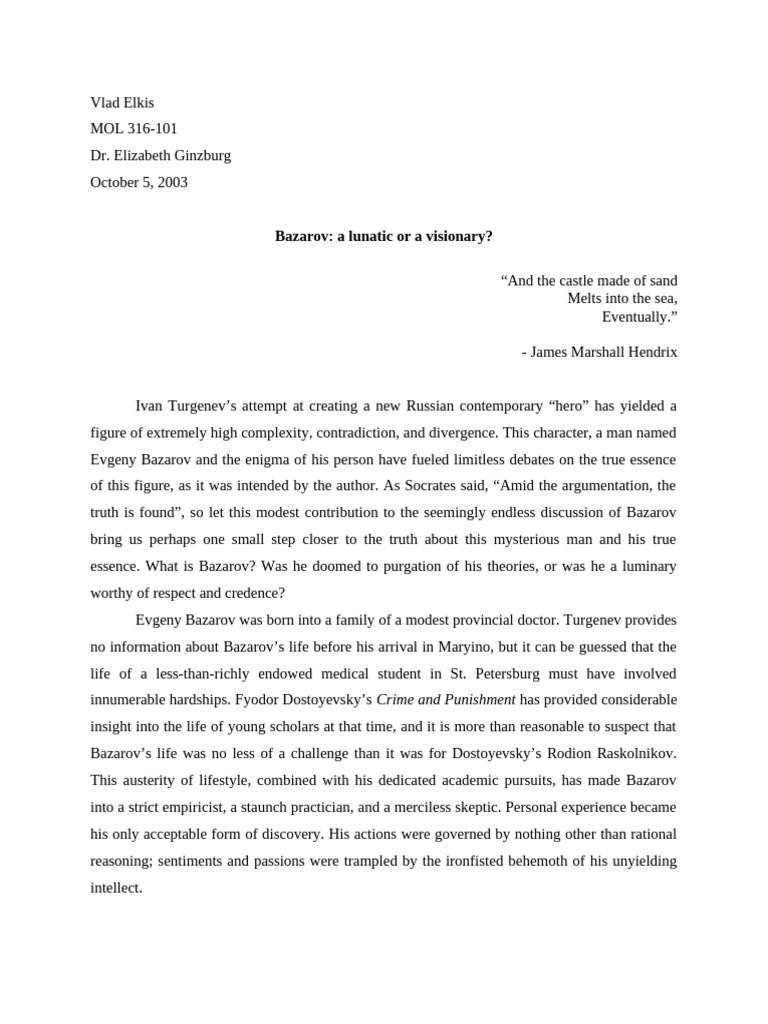 Bazarov Nihilist or Tragic Hero  PDF Nihilism 
