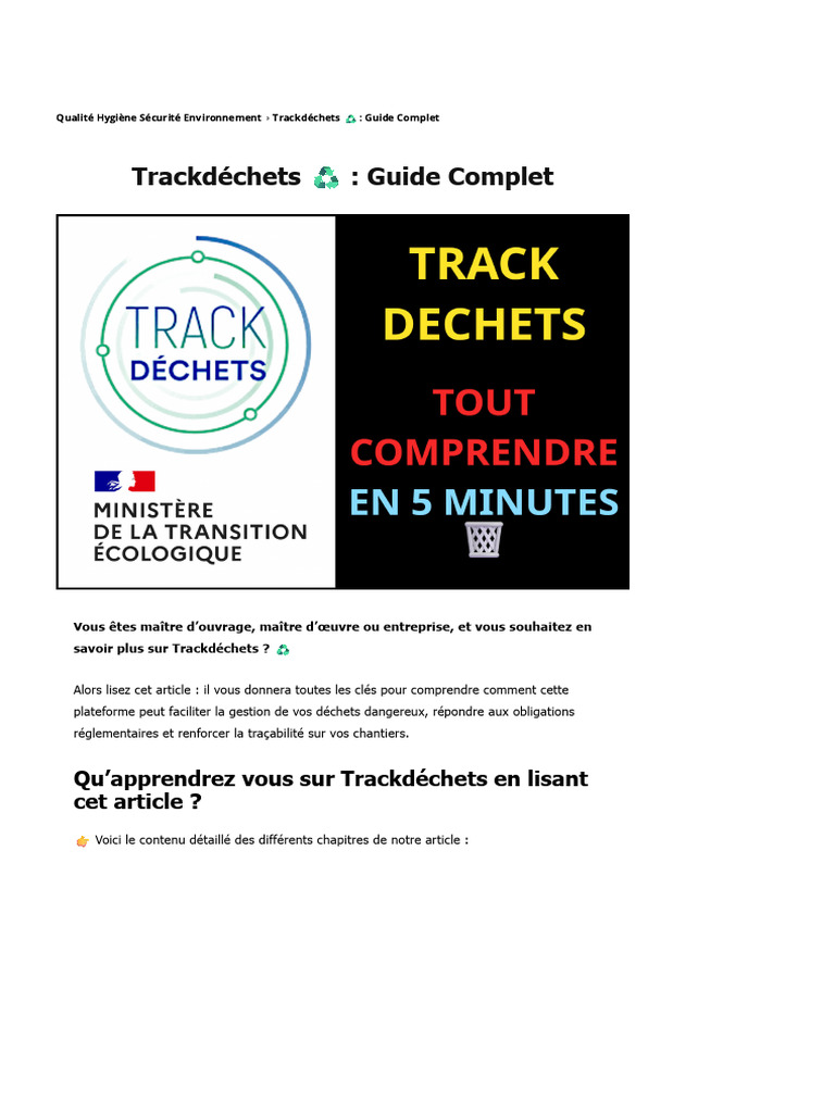 Guide sur Trackdéchets pour le BTP | PDF | Déchets | Gestion des déchets