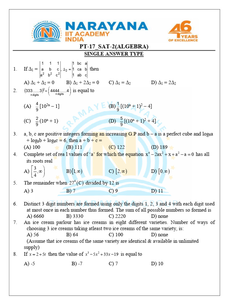 SAT Algebra Practice Questions | PDF | Numbers | Mathematics