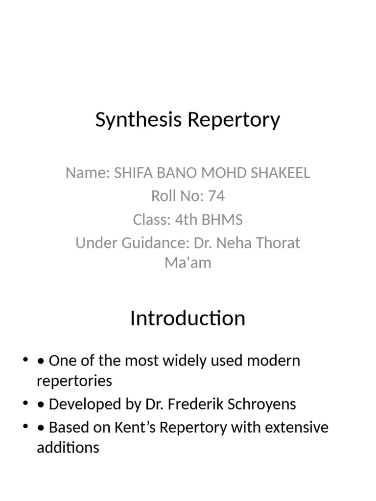 Overview of Synthesis Repertory | PDF